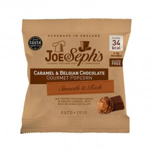 Popcorn overtrukket med karamel og belgisk chokolade (7 gram) fra Joe & Seph's