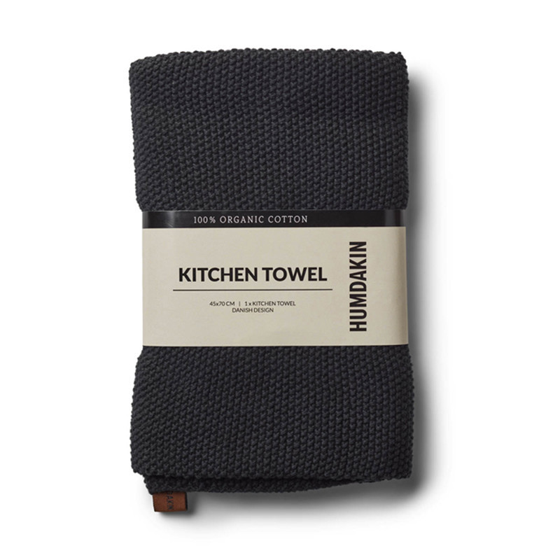 Perlestrikket køkken håndklæde i farven Coal Black (45 x 70 cm) fra Humdakin