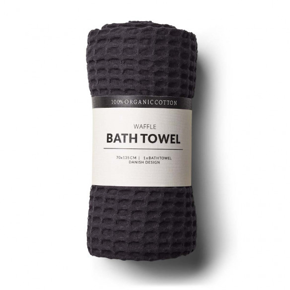 Waffle badehåndklæde i Coal (L: 135 cm) lavet i 100% GOTS-certificeret bomuld fra Humdakin