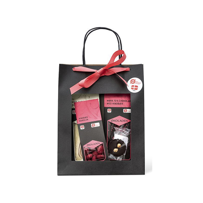 Pink gourmet gavepose med økologisk chokolade (245 gram) fra Økoladen