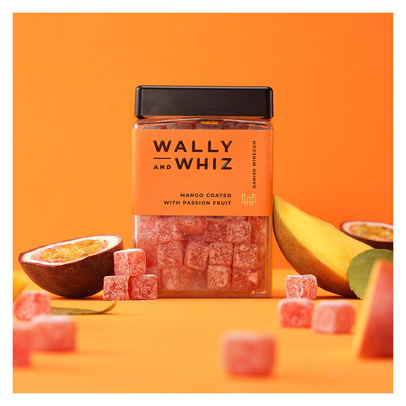Farverige og lækre vingummi - mango med passion fra Wally and Whiz
