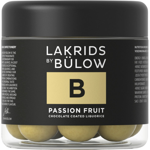 B - Passion Fruit lakridskugler (125 gram) - lille dåse fra Lakrids by Bülow