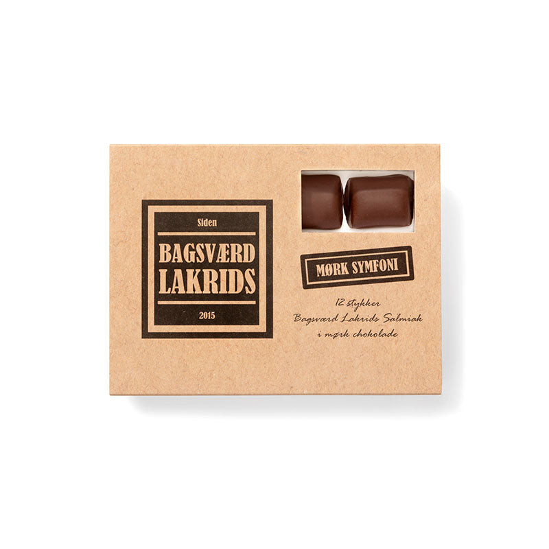 Mørk Symfoni (130 gram) lakrids overtrukket med mørk chokolade fra Bagsværd Lakrids