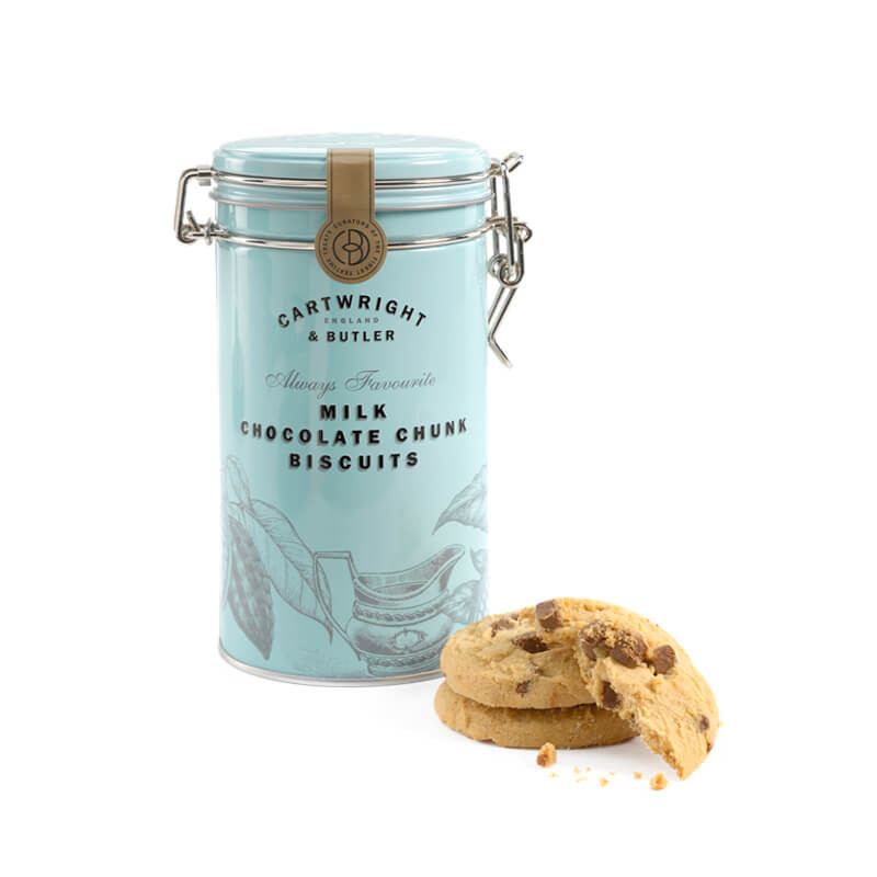 Milk Chocolate Chunk Biscuits fra Cartwright and Butler i dåse - 200 gram