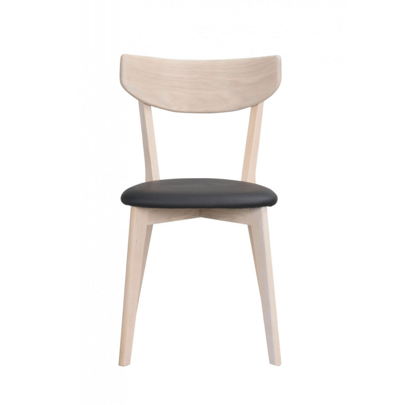 Ami spisebordsstol i hvidpigmenteret eg med sæde i sort PU læder fra Rowico