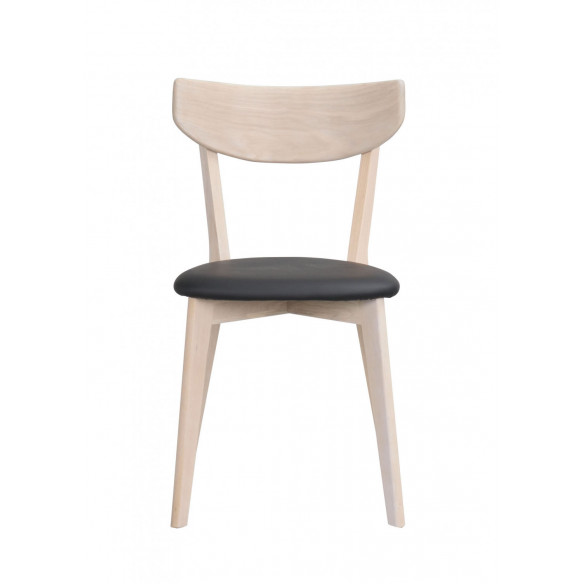 Ami spisebordsstol i hvidpigmenteret eg med sæde i sort PU læder fra Rowico