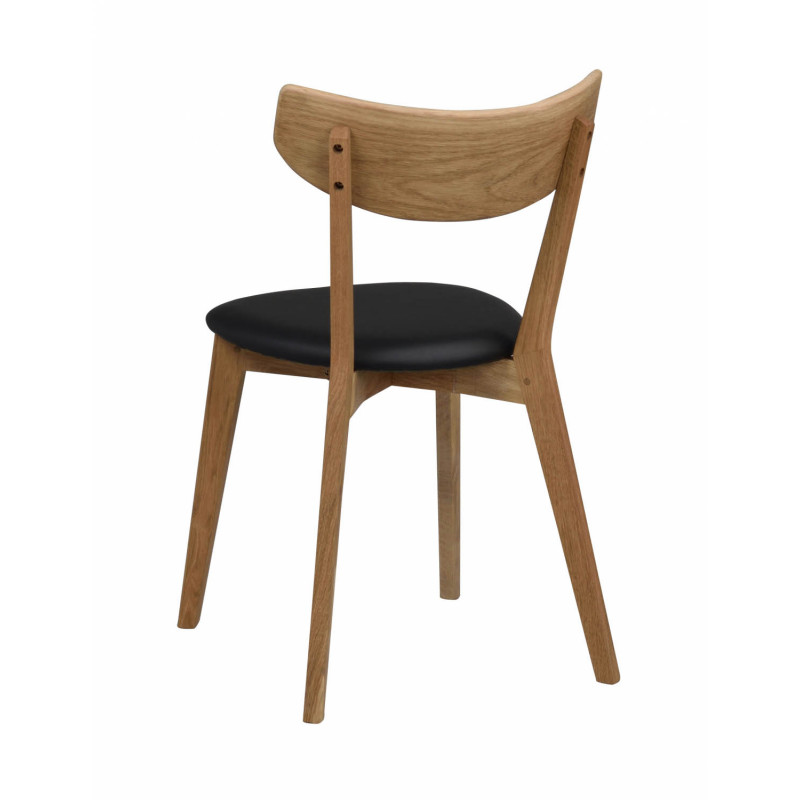 Ami Spisebordsstol i lakeret eg set bagfra - med sæde i sort PU kunstlæder