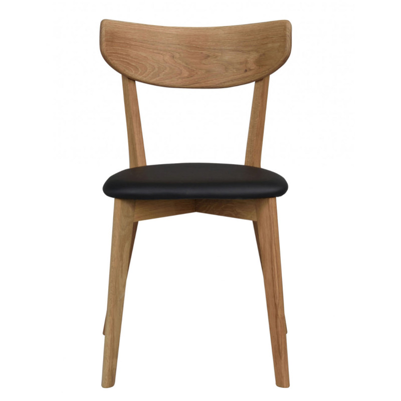 Ami Spisebordsstol i lakeret egetræ med sæde i sort PU læder fra Rowico