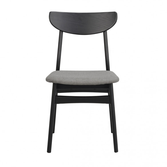 Rodham spisebordsstol i sort lakeret eg med mørkegrå sæde fra Rowico
