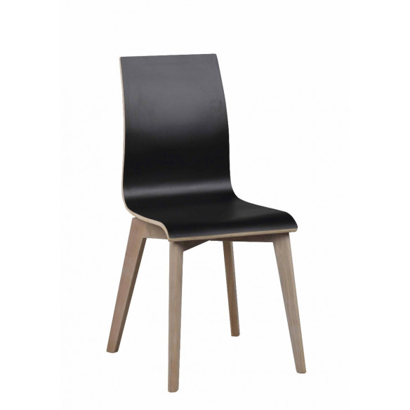 Gracy spisebordsstol i sort laminat med ben i hvidpigmenteret egetræ fra Rowico