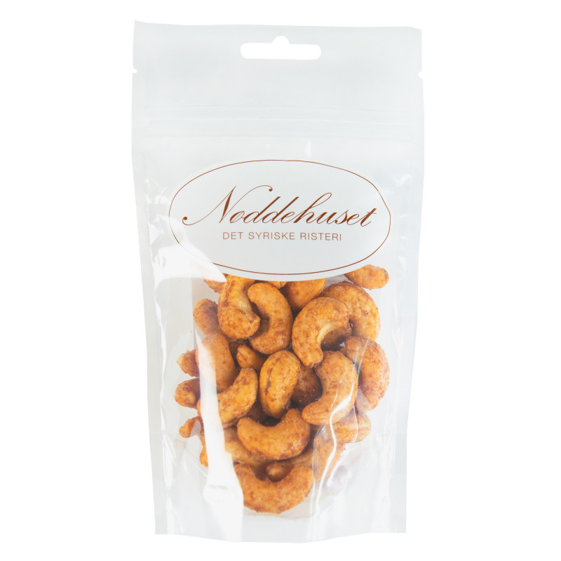 Tørristede Cashewnødder med røgsmag - i pose med 85 gram fra Nøddehuset