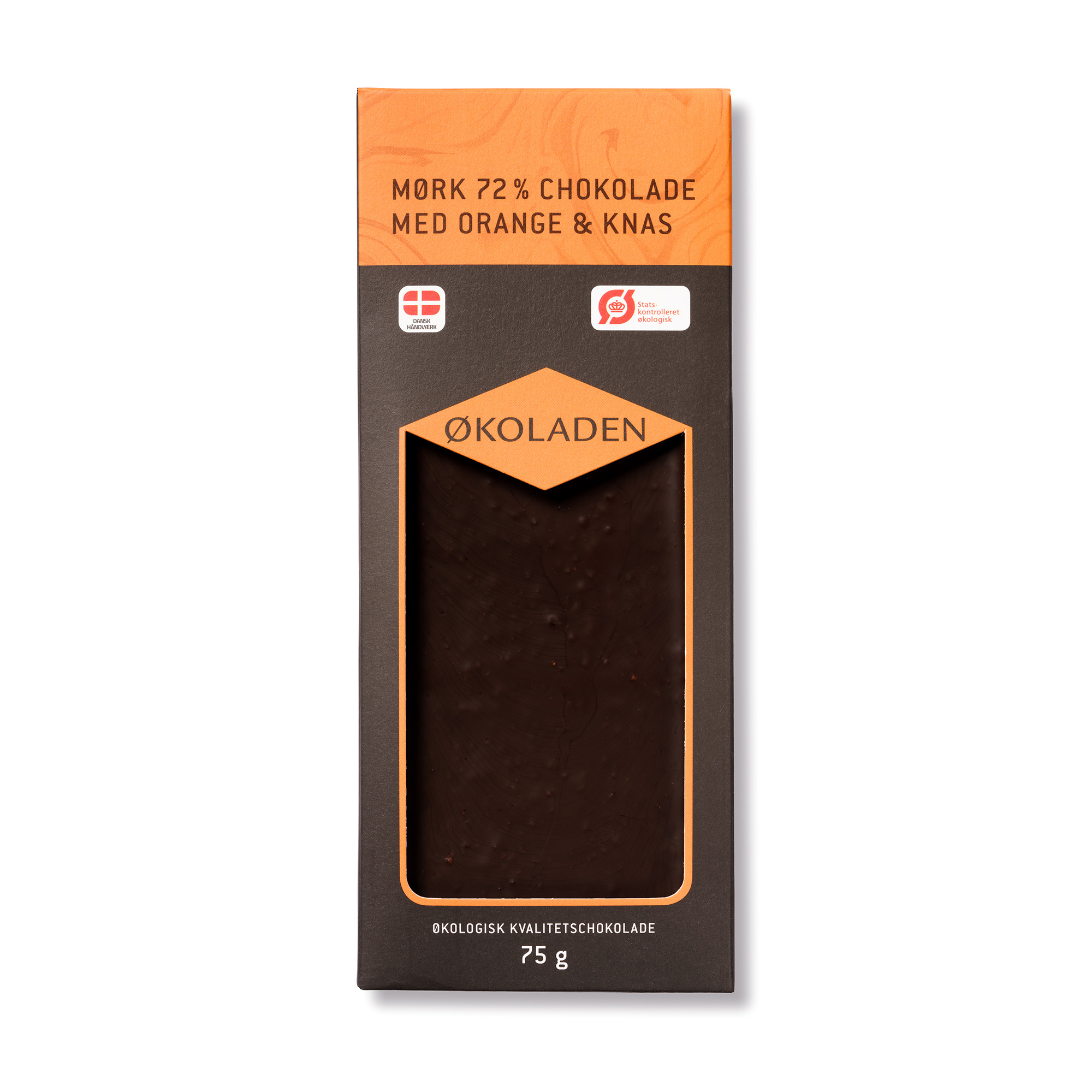Økoladen Chokolade Mørk Orange/knas Ø 72%