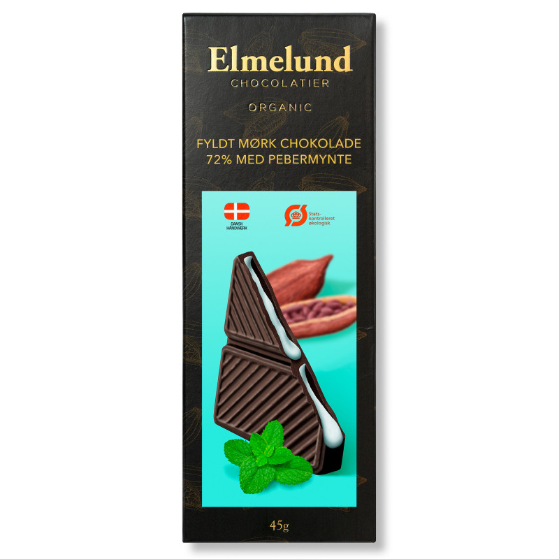 Fyldt Mørk Chokolade m. Pebermynte fra Elmelund Chocolatier - 45 gram