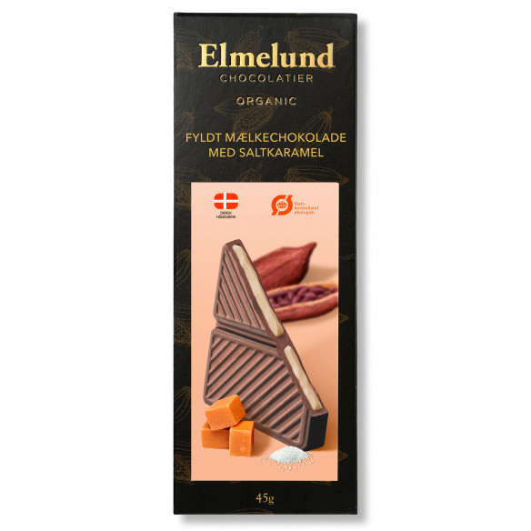 Fyldt mælkechokolade m. saltkaramel fra Elmelund Chocolatier - plade med 45 gram
