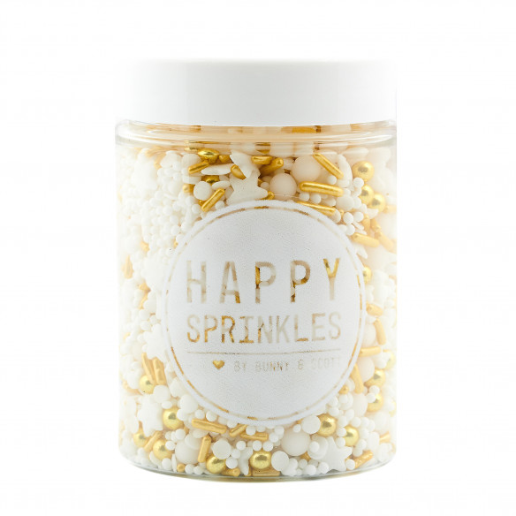 Golden Dust Sprinkle Mix fra Happy Sprinkles er super fin og vegansk pynt til din kage.