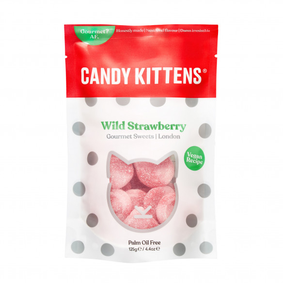 Wild Strawberry vingummi fra Candy Kittens. Pose med 125 gram