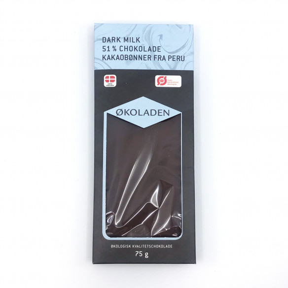 51% Mørk Mælkechokolade fra Økoladen. Plade med 75 gram
