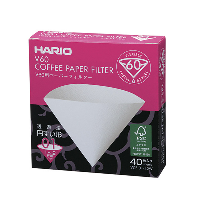 Hario V60 01 Kaffefiltre - æske med 40 stk