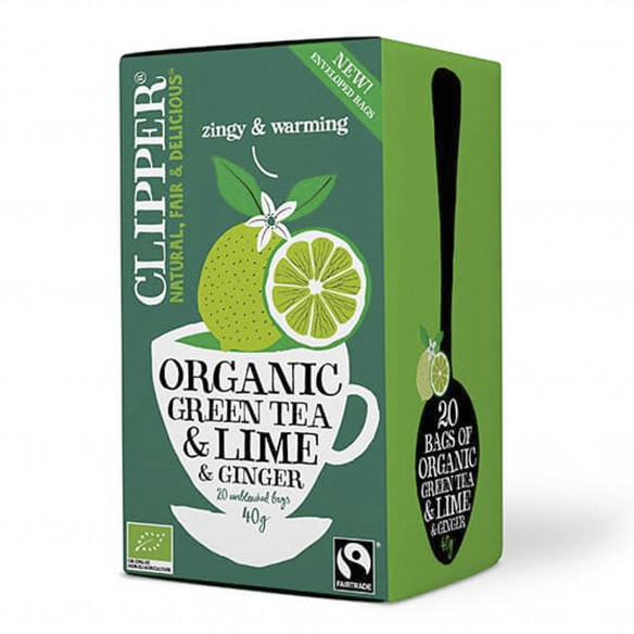 Økologisk grøn te med lime og ingefær fra Clipper